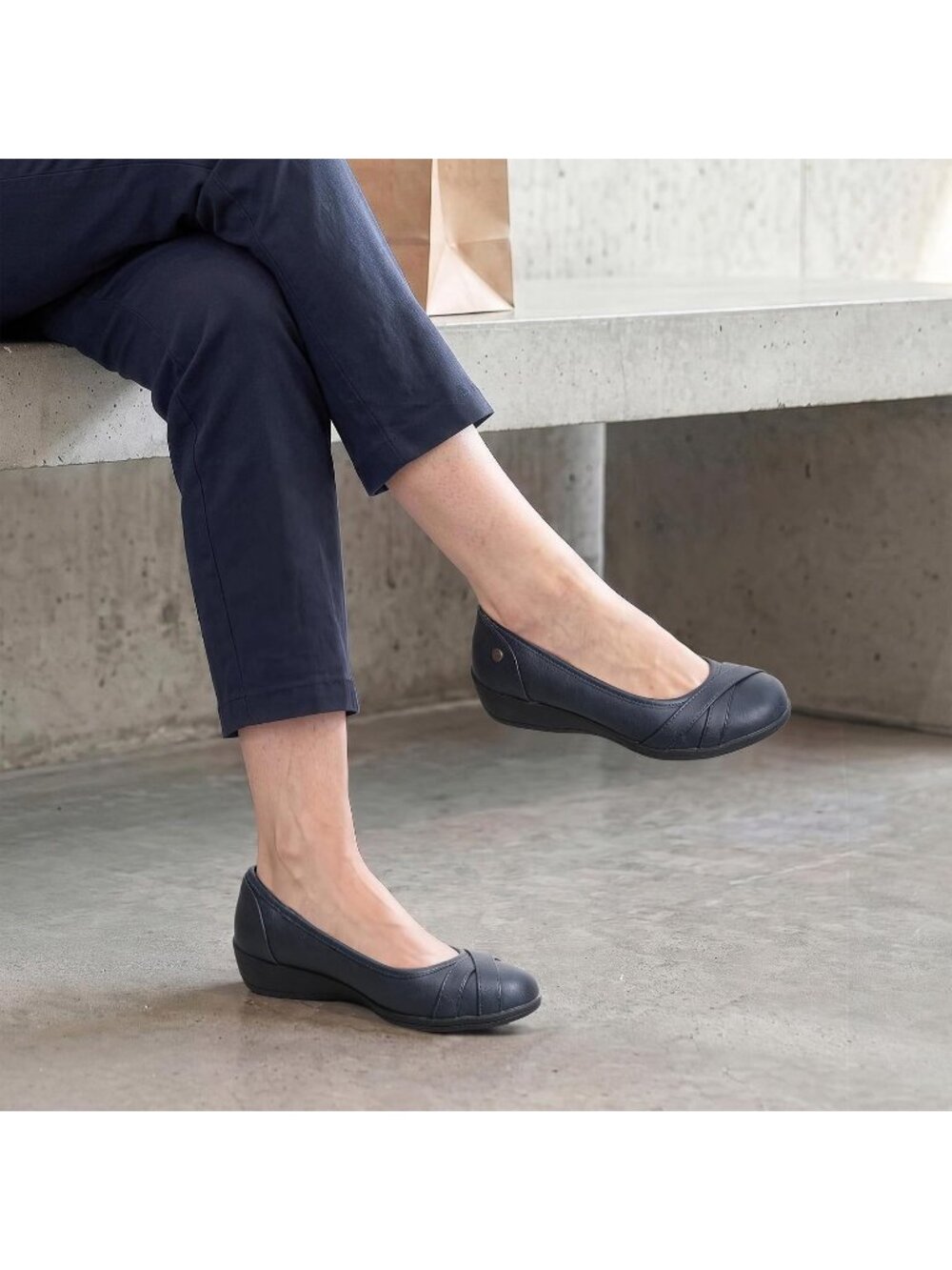 DREAM PAIRS Womens Navy Blue Comfortable Round Toe Lightweight Ballet Flat Shoes - Picture 3 of 6